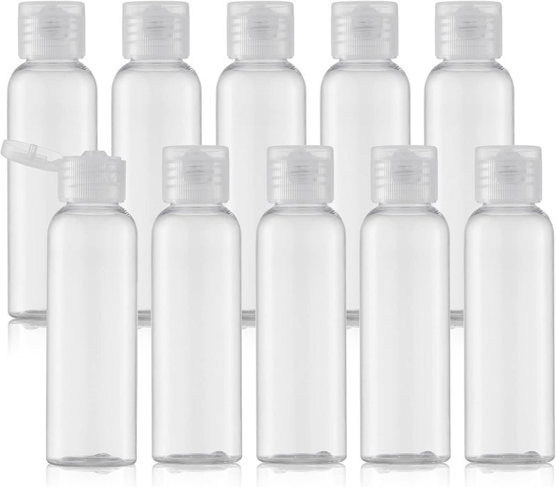 Tekson Travel Bottles Empty 2oz (10 PCS), Plastic Travel Size Cosmetic Container, TSA Amber Squeeze Bottle for Shampoo, Conditioner (Flip Cap) - Image 1